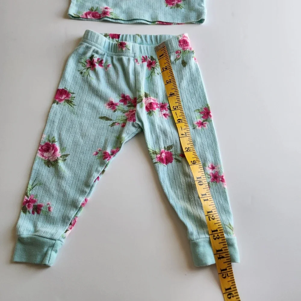 Toddler Girls Floral Pointelle Pajama Set Aqua Pink‎ 18-24m